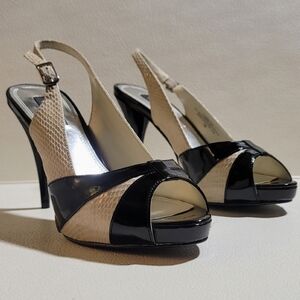 White House Black Market Camdyn Sling Back Peep Toe Heel Sz 7